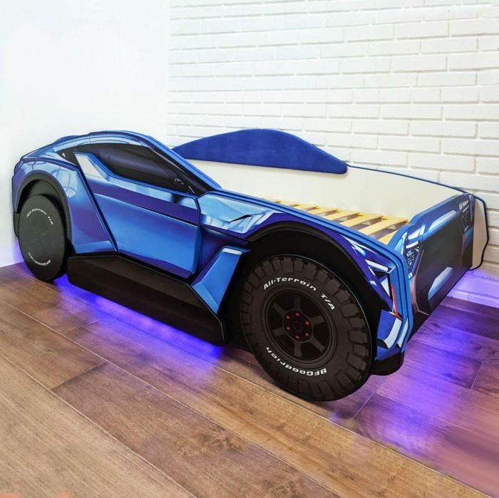 Ліжко машина Allroad з матрацом Slim Roll та м'якими бортиками