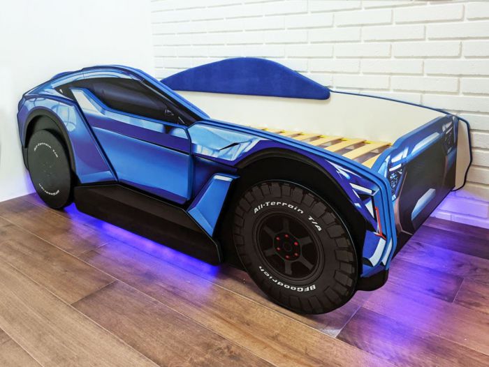 Ліжко машина Allroad з матрацом, пiдсвiткою та м'якими бортиками